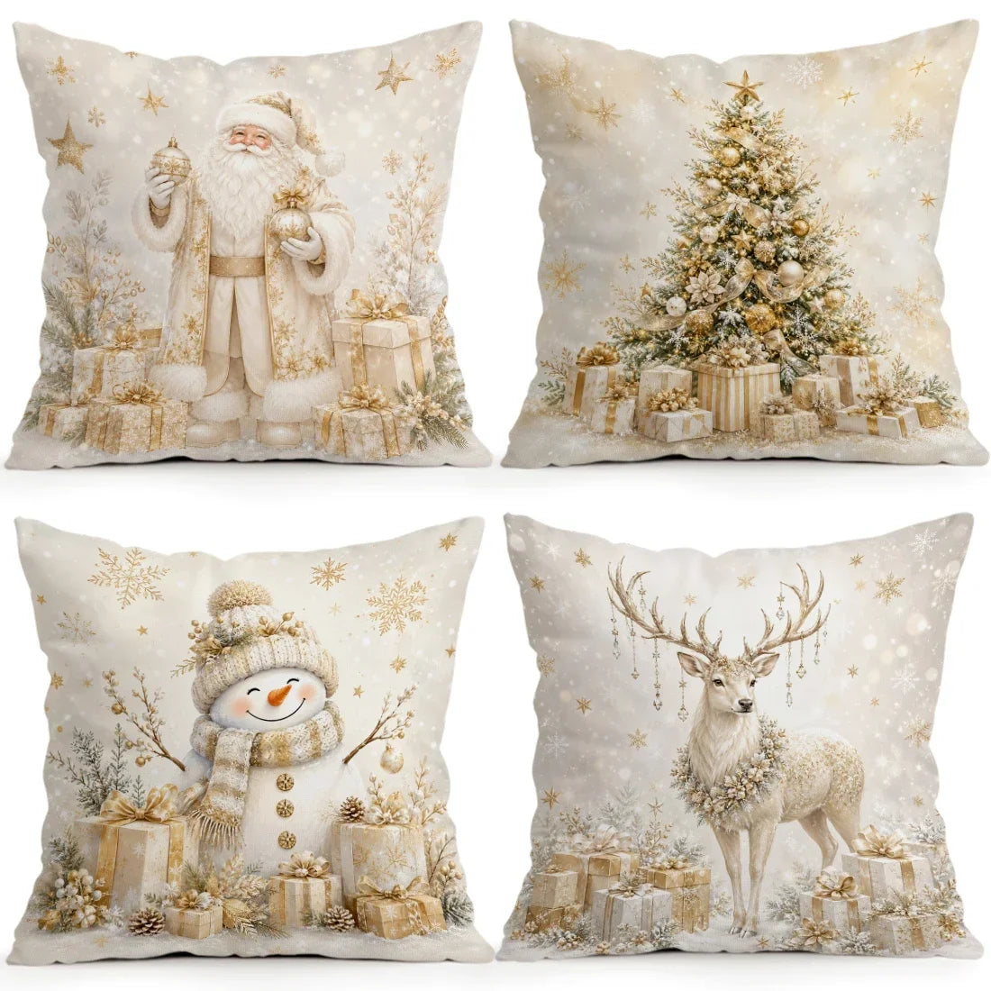 1/4 Pièces de Housses de Coussin Dorées pour Décoration de Noël en Polyester pour la Maison, la Voiture et le Canapé — Lot